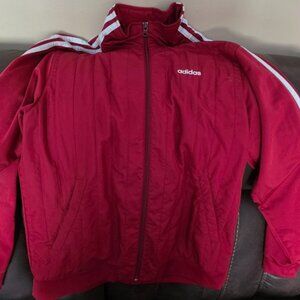Adidas Womens Size L Full Zip 3 Stripes Wine Red White Track Jacket